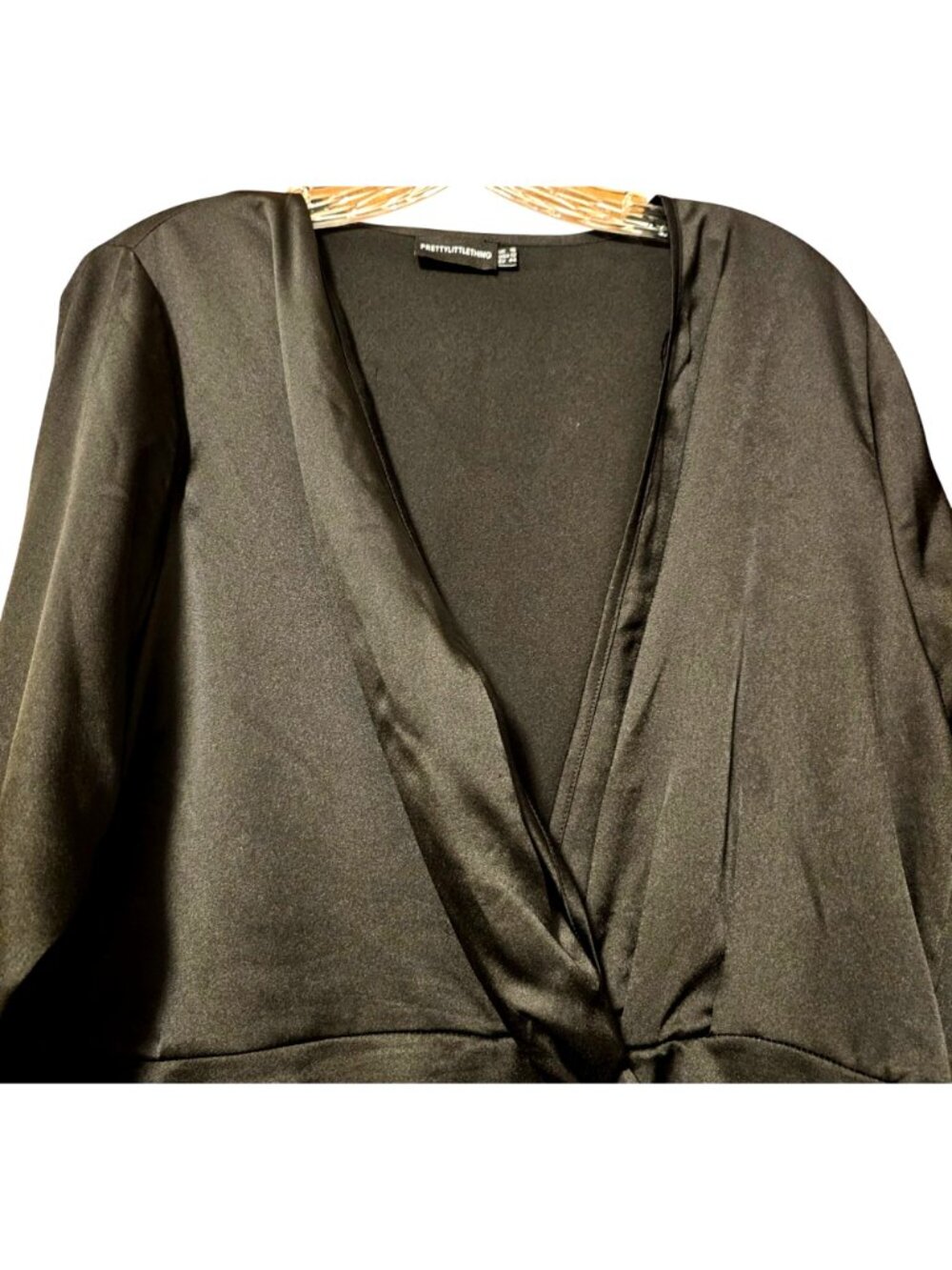 PrettyLittleThing Womens Black Wrap Front Long Sleeve Tunic Dress Size 12 - Picture 6 of 13